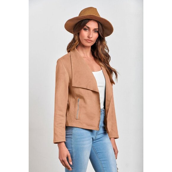 Women's Camel PRETTYGARDEN Faux Suede Jackets Fashion Fall Clothes Long Sleeve - Picture 6 of 9